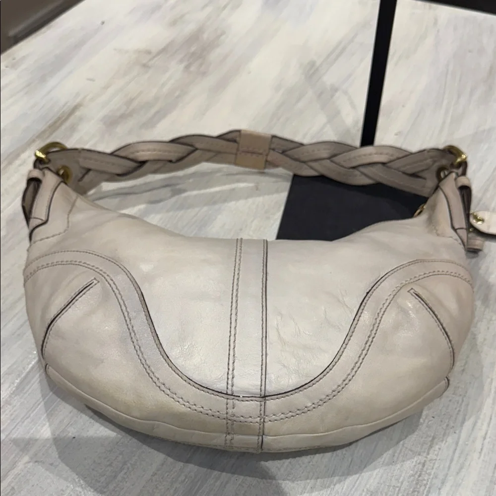 Vintage Coach Dylan SoHo Off-White Leather Braided Strap Hobo Bag